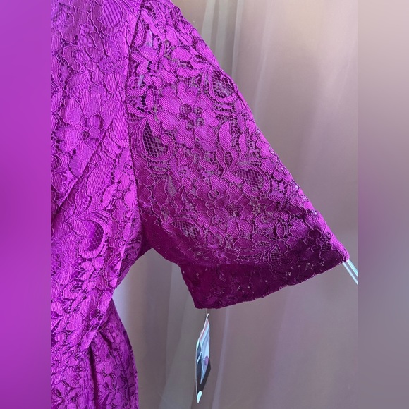 NWT Maison Tara Fuchsia Scoop Neck 3/4 Sleeve Lace Flowy Tier Ruffle Dress BB104 - Picture 11 of 13
